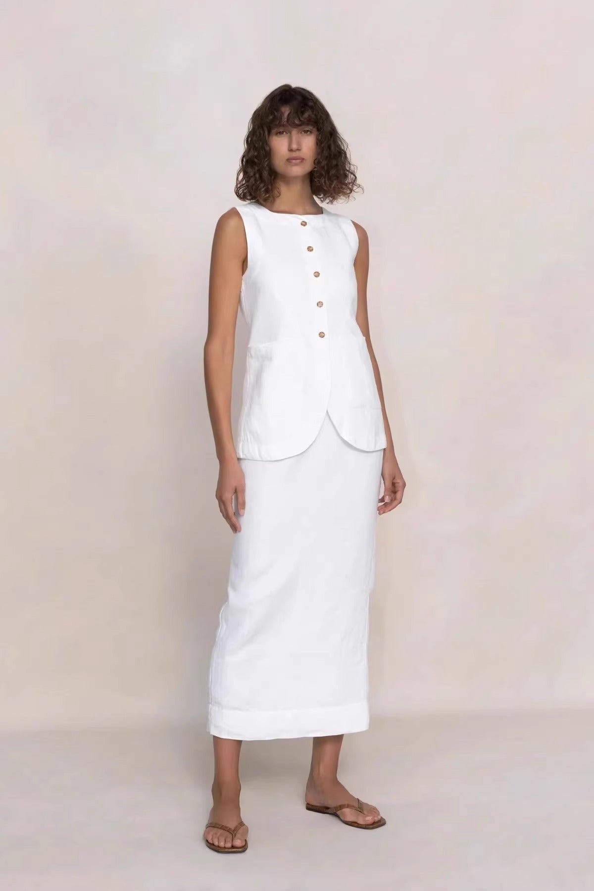 [Pos*e] White Emma Linen Vest and Skirt Set - Weekdayslulu