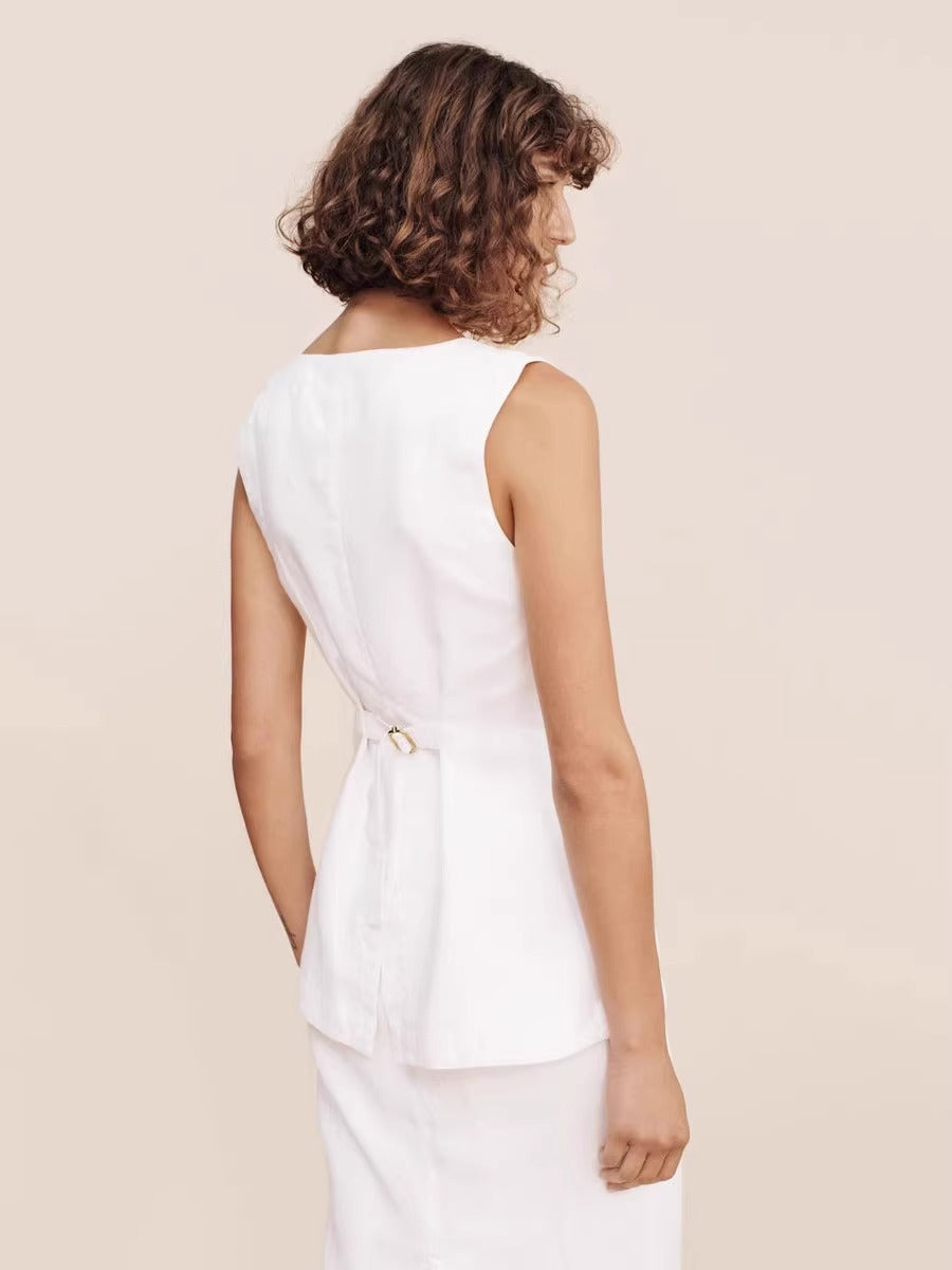 [Pos*e] White Emma Linen Vest and Skirt Set - Weekdayslulu