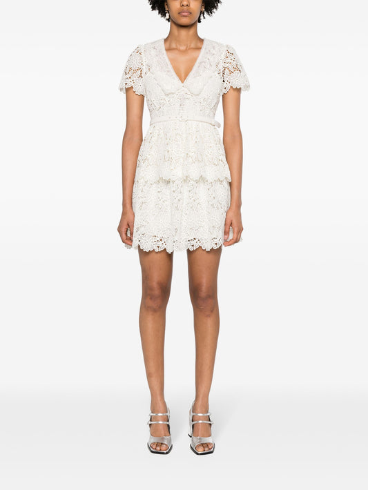 [S*lg-P*rtr*it] Floral-macramé belted minidress