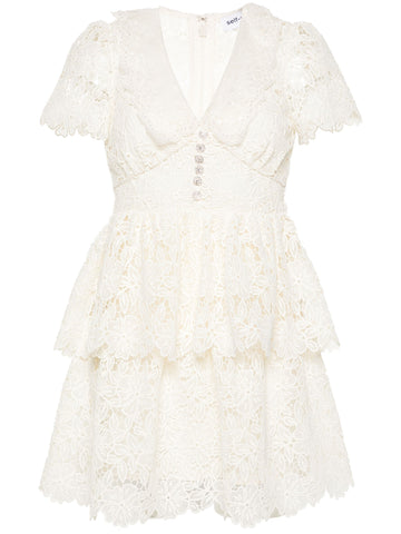 Ivory Lace Cake Dress with Belt