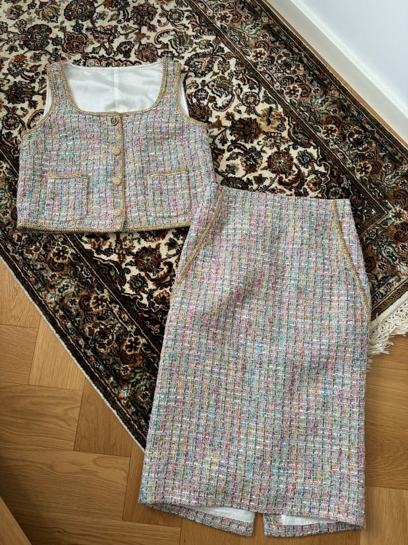 **Limited** Tweed Jacket + Skirt Set with CC Leftover Fabric - Weekdayslulu