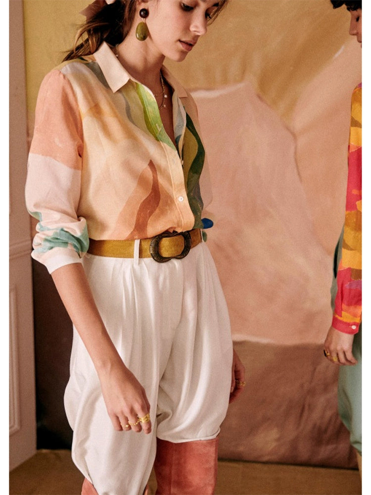 [Sez**e] Pastel Artistic Printed Silk Shirt - Weekdayslulu