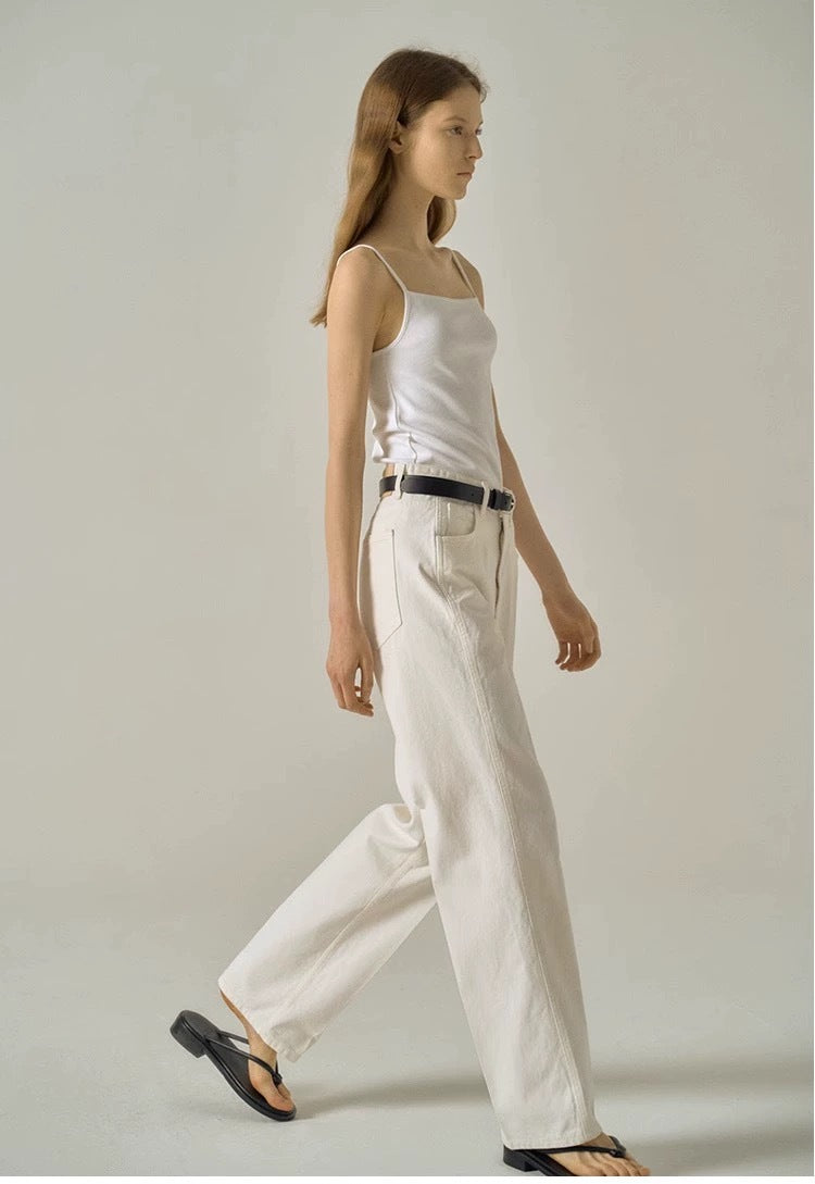 [Fac*de P*ttern] White High-Waisted Cotton Trousers - Weekdayslulu