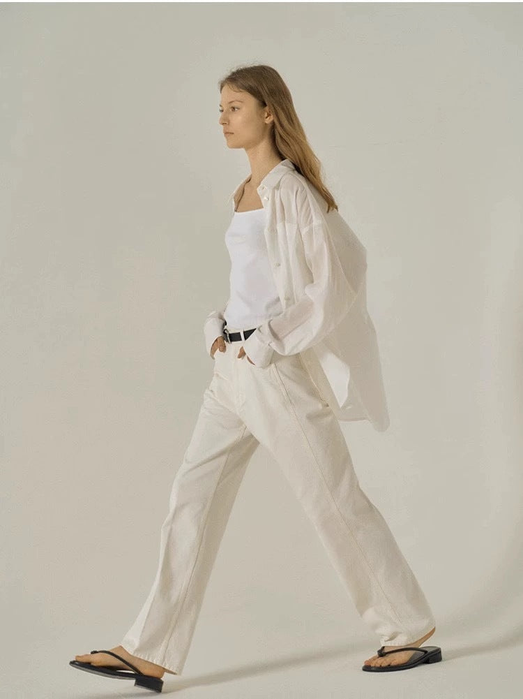 [Fac*de P*ttern] White High-Waisted Cotton Trousers - Weekdayslulu