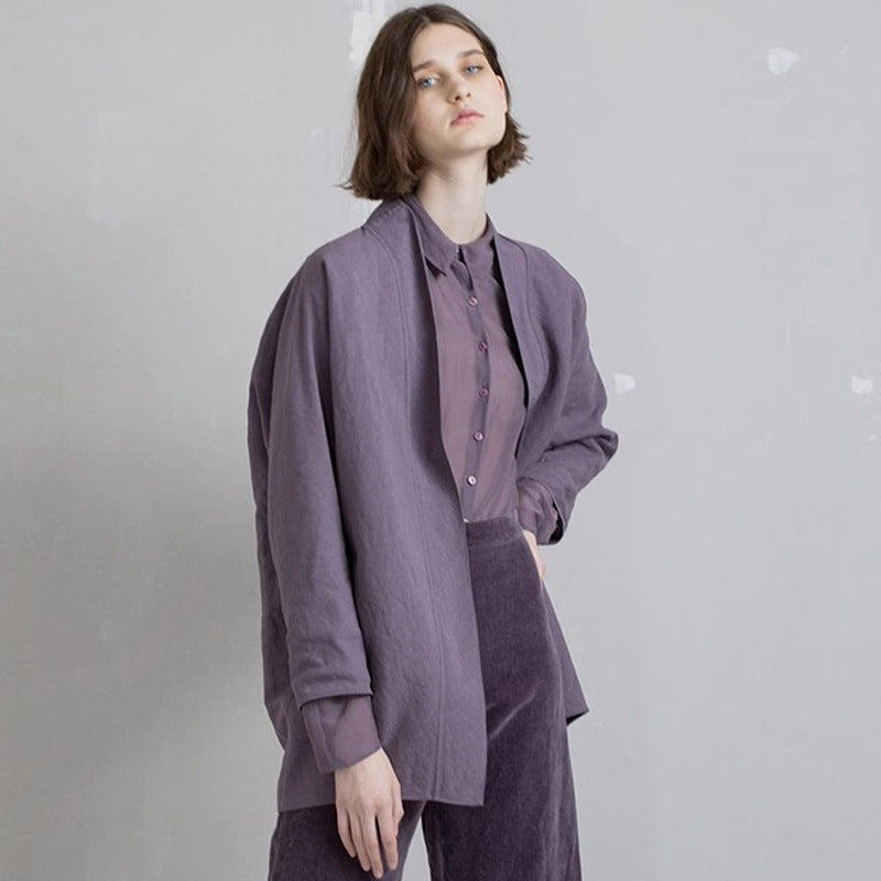 [Corta*a] Lavender-Dyed Cotton Shirt with Mandarin Collar - Weekdayslulu