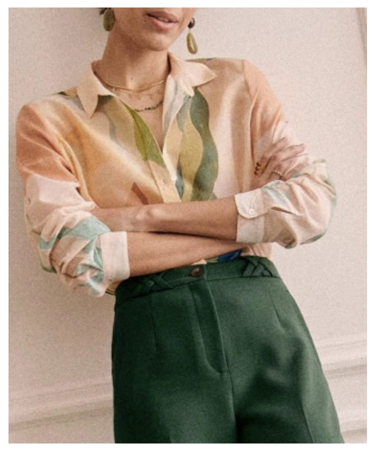 [Sez**e] Pastel Artistic Printed Silk Shirt - Weekdayslulu