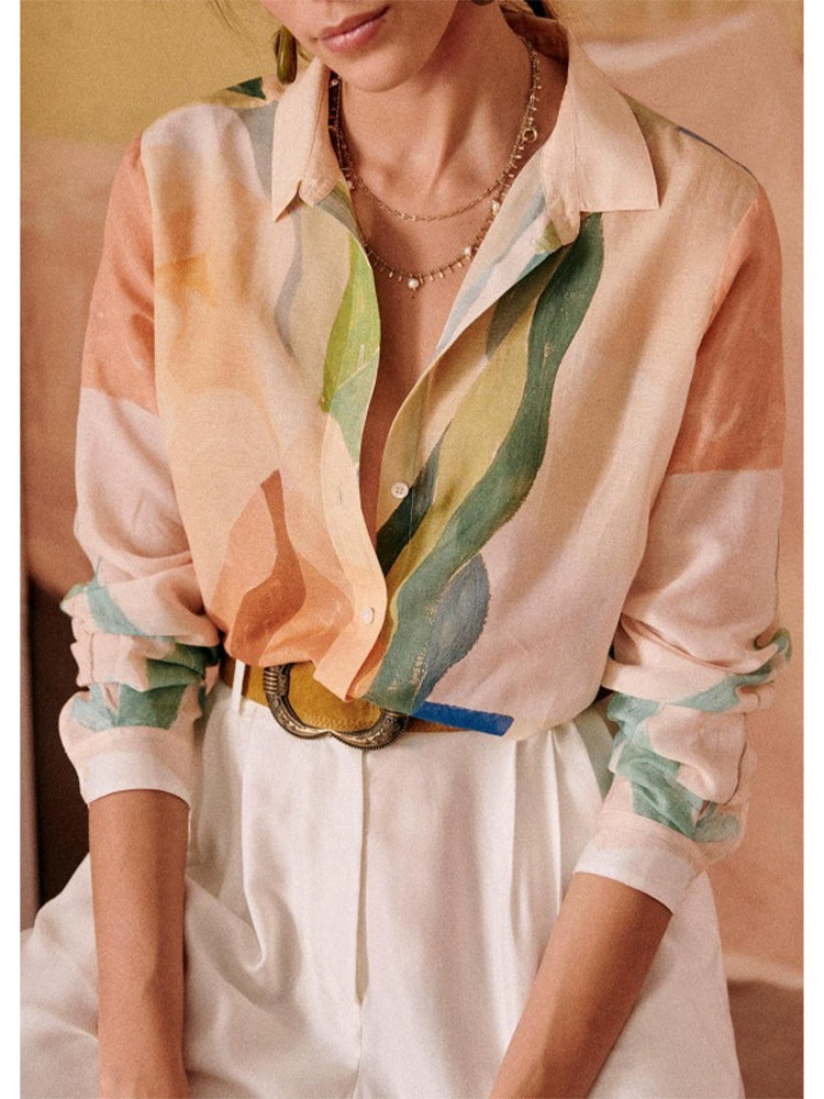 [Sez**e] Pastel Artistic Printed Silk Shirt - Weekdayslulu