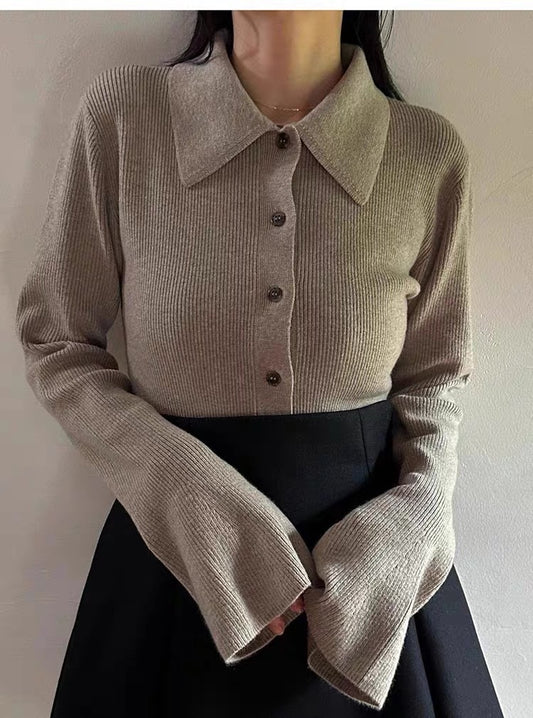 [Clan*] Wool Bell-Sleeve Knit Cardigan