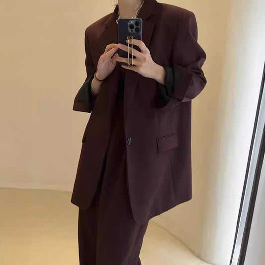 [R*he] Burgundy Wool-Blend Suit Set