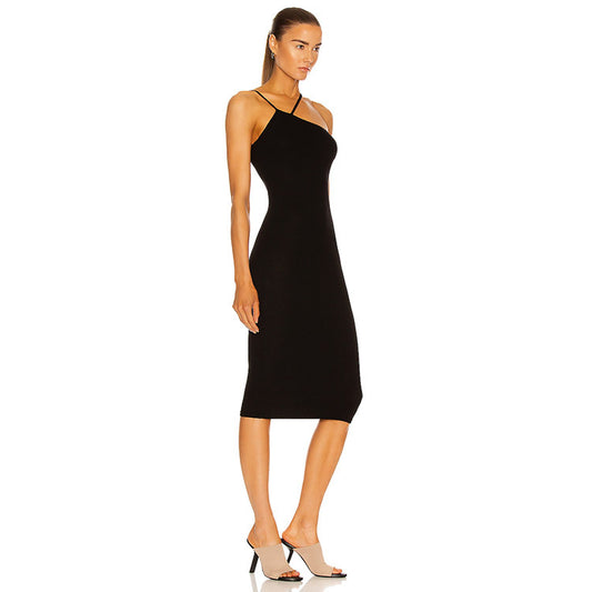 [Enz* C*st*] Silk Rib Strappy Asymmetric Midi Dress