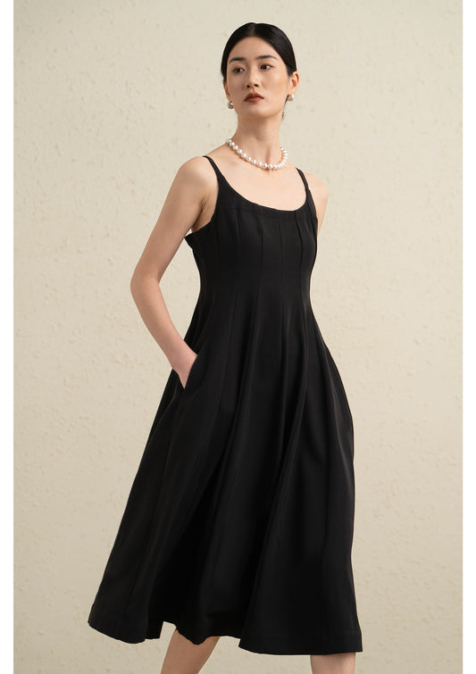 [D*OR] Silk Black Overall Dress