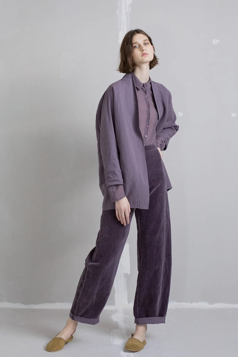 [Corta*a] Lavender-Dyed Cotton Shirt with Mandarin Collar - Weekdayslulu