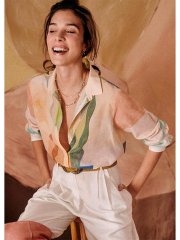 [Sez**e] Pastel Artistic Printed Silk Shirt - Weekdayslulu