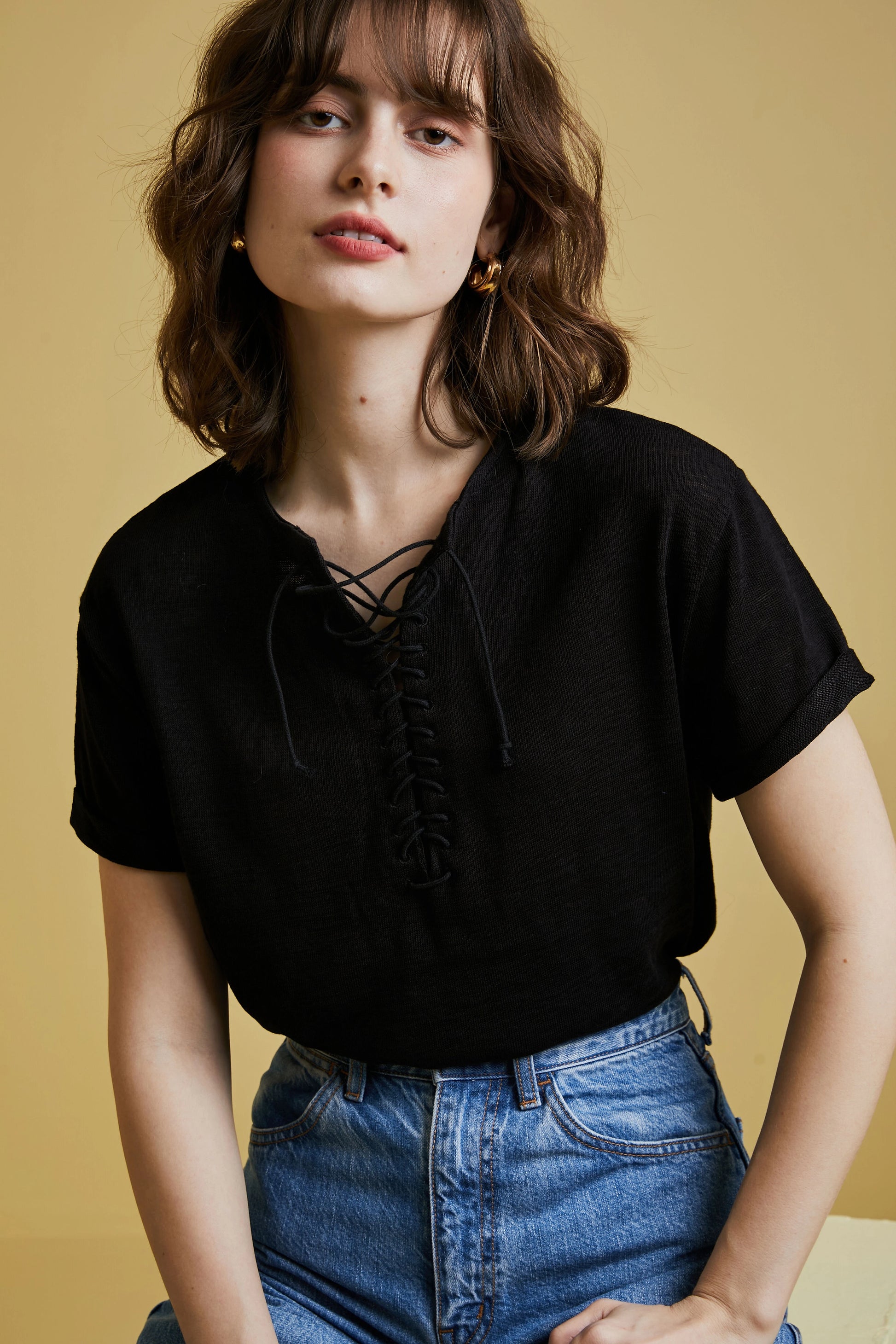 [Sez**e] Cotton Lace-up Crochet Top - Weekdayslulu