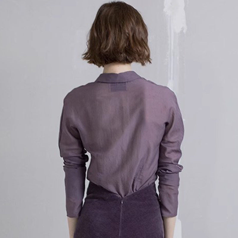 [Corta*a] Lavender-Dyed Cotton Shirt with Mandarin Collar - Weekdayslulu