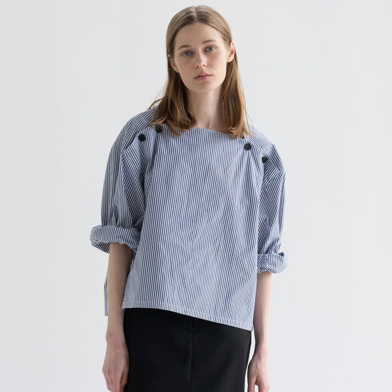 [Moond*l] Asymmetric Striped Oversized Collar Shirt - Weekdayslulu