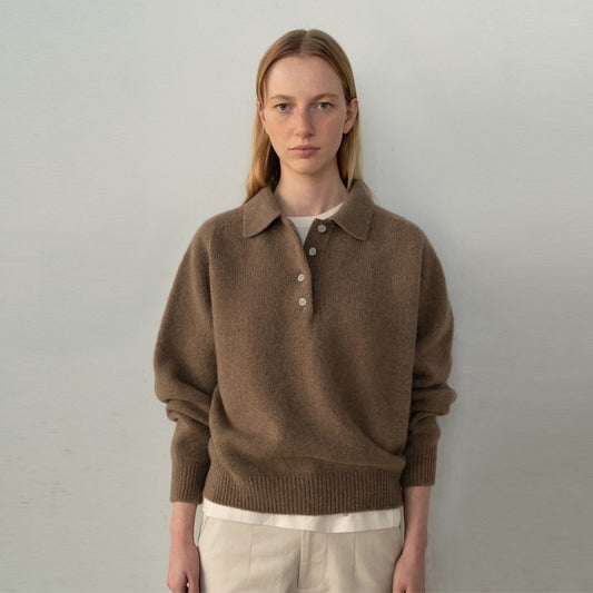 [N*thing Writt*n] Polo-Collar Button-Up Knit Sweater