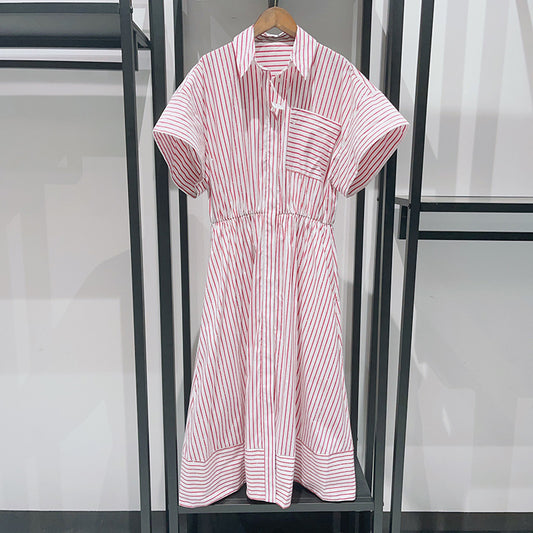 French Niche Diamond Striped Shirt Dress