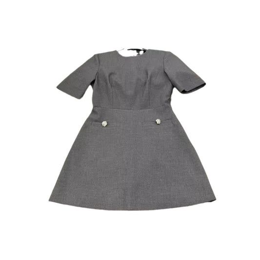 Elegant Short Sleeve Gray Wool Dress