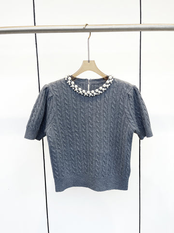 Elegant Pearl Short Sleeve Sweater