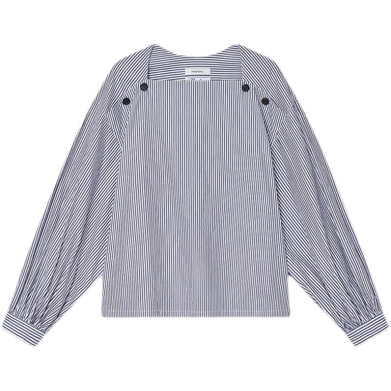 [Moond*l] Asymmetric Striped Oversized Collar Shirt - Weekdayslulu