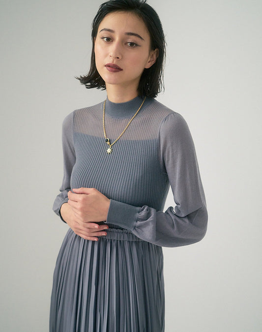 [Anay*] Wool Knit Pleated Sweater Dress