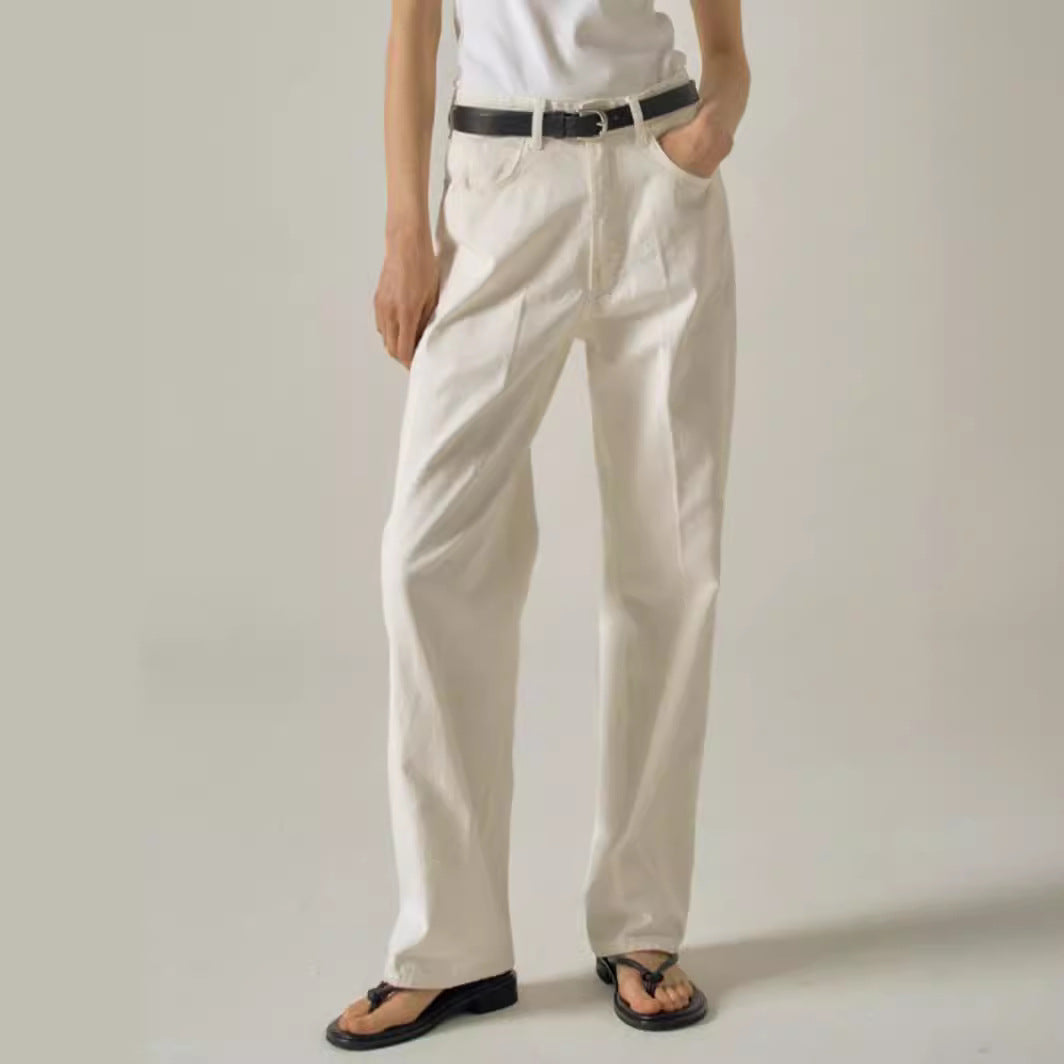 [Fac*de P*ttern] White High-Waisted Cotton Trousers - Weekdayslulu