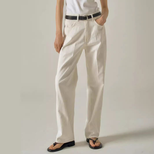 [Fac*de P*ttern] White High-Waisted Cotton Trousers