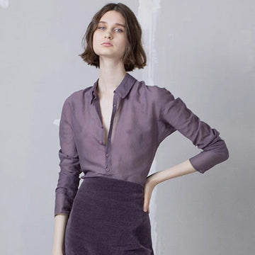 [Corta*a] Lavender-Dyed Cotton Shirt with Mandarin Collar - Weekdayslulu