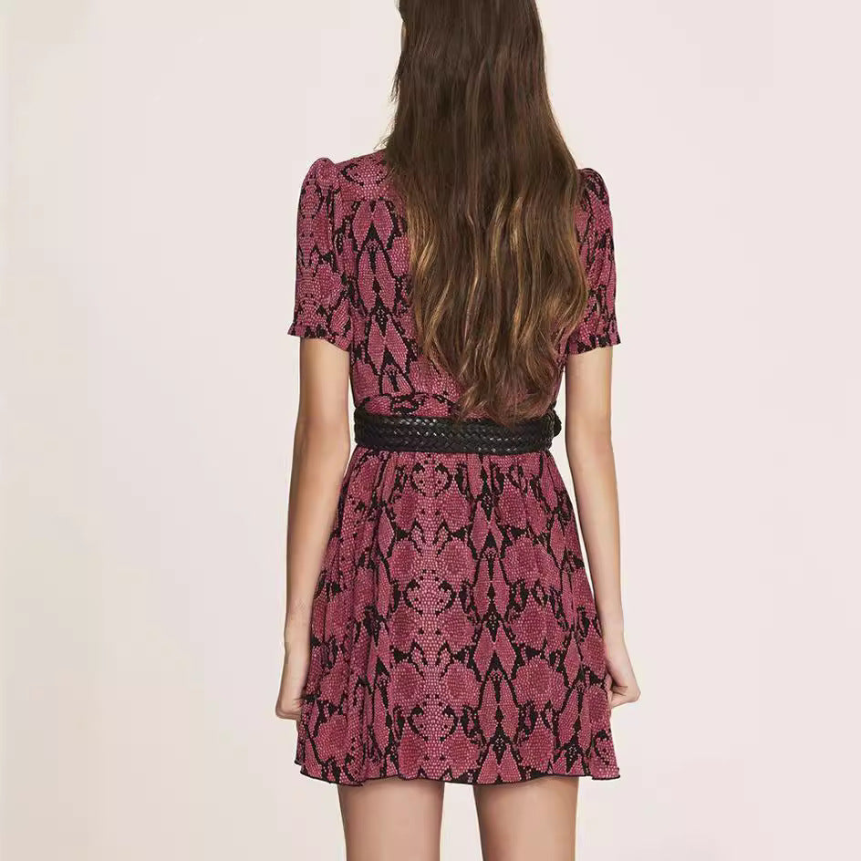 [B*&s*] Rose Snake Print Midi Dress - Weekdayslulu