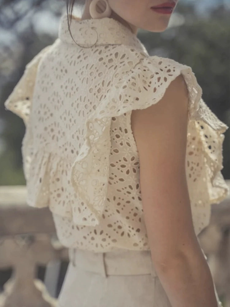 [Sez**e] Ivory Lace Frill Sleeve Blouse - Weekdayslulu