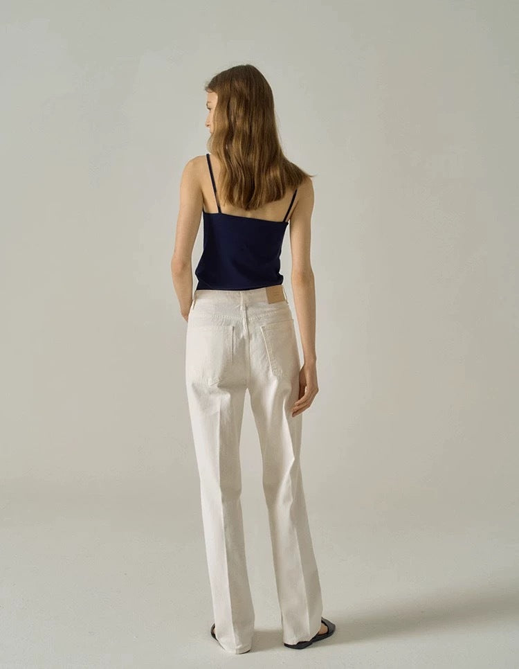 [Fac*de P*ttern] White High-Waisted Cotton Trousers - Weekdayslulu