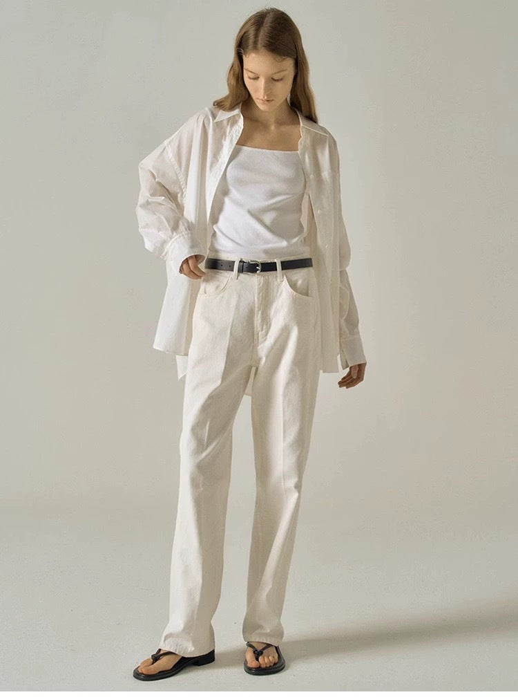 [Fac*de P*ttern] White High-Waisted Cotton Trousers - Weekdayslulu