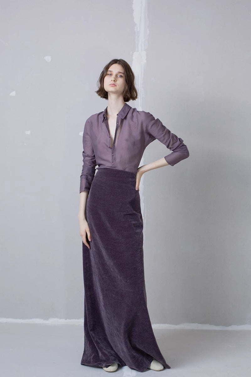 [Corta*a] Lavender-Dyed Cotton Shirt with Mandarin Collar - Weekdayslulu