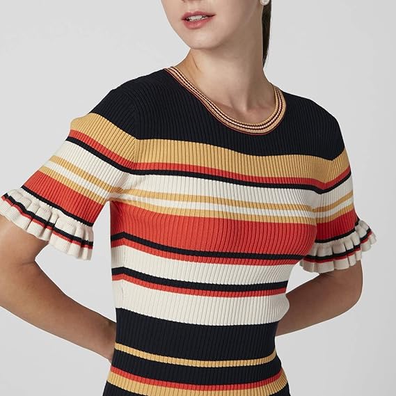 Striped Rib-Knit Peplum Sweater