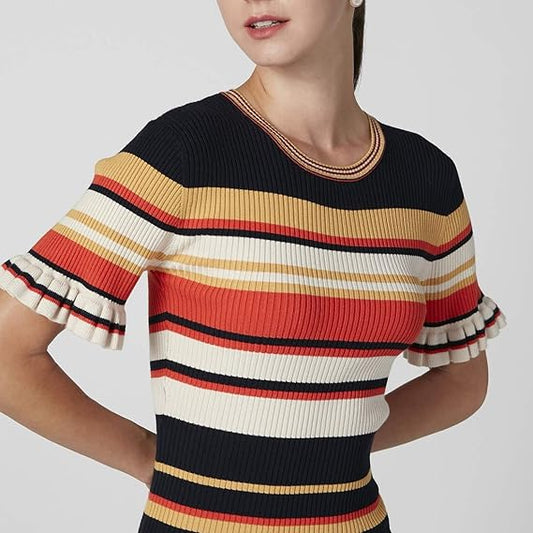 [S*ndr*] Striped Rib-Knit Peplum Sweater